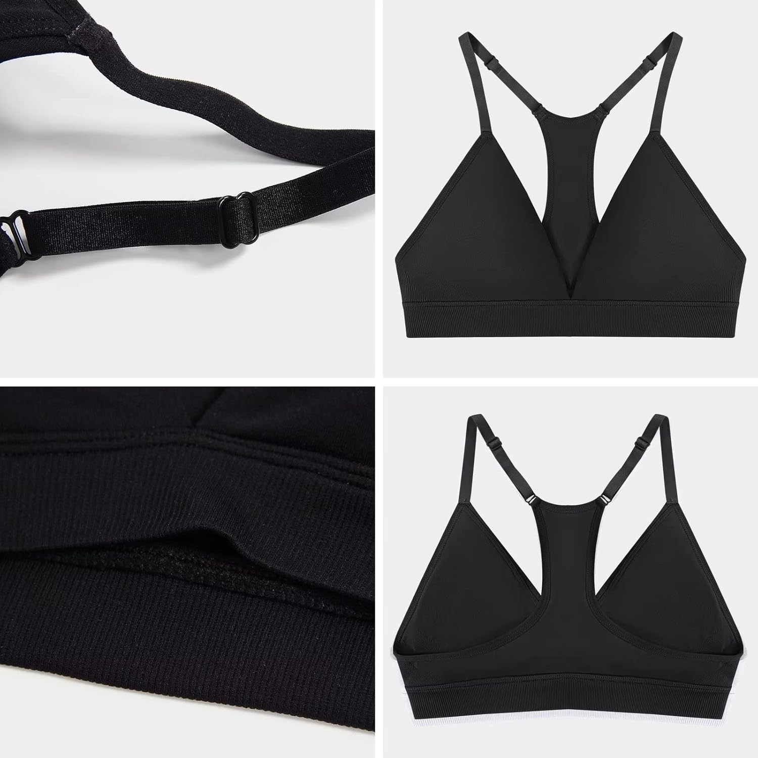 INIBUD Sports Bras for Women Racerback Seamless Bra Top Padded Wireless Triangle V Neck Adjustable Removable Bralette - Image 4