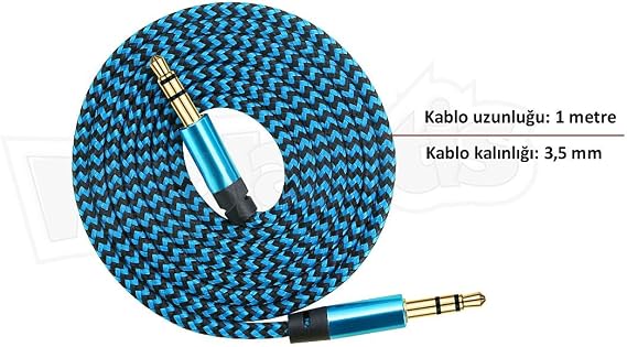 Diwu AUX Stereo 3.5mm Data Ses Örgü Kablo Mavi