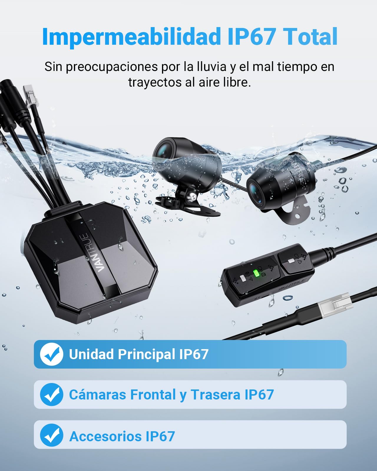 VANTRUE F1 4K + 1080P Dashcam Cámara de Motocicleta, 5GHz WiFi GPS Dash CAM Delantera y Trasera, IP67, 24 h. Detección de colisión, kilometraje, WDR y HDR y aplicación, Máximo 512G