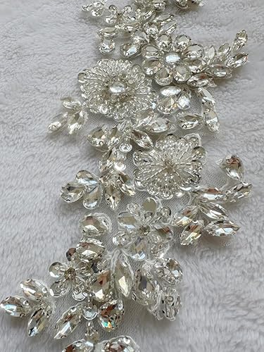 Miniatura 5 de 1 parjuego de accesorios de apliques de encaje con diamantes de imitación para coser a mano, cuentas de lentejuelas y piedras, parches para