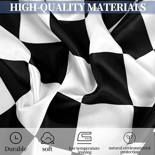 Miniatura 4 de Paquete de 12 caminos de mesa a cuadros en blanco y negro con bandera de carreras de poliéster para dos, decoración de mesa de cumpleaños, fiesta de