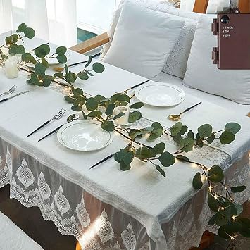 Artificial Eucalyptus Garland with Fairy Lights 6ft 96LED, Christmas Garland String Lights for Walls Home Table Decor Fireplace Mantle Holiday Wedding Party Christmas Decor Indoor Outdoor