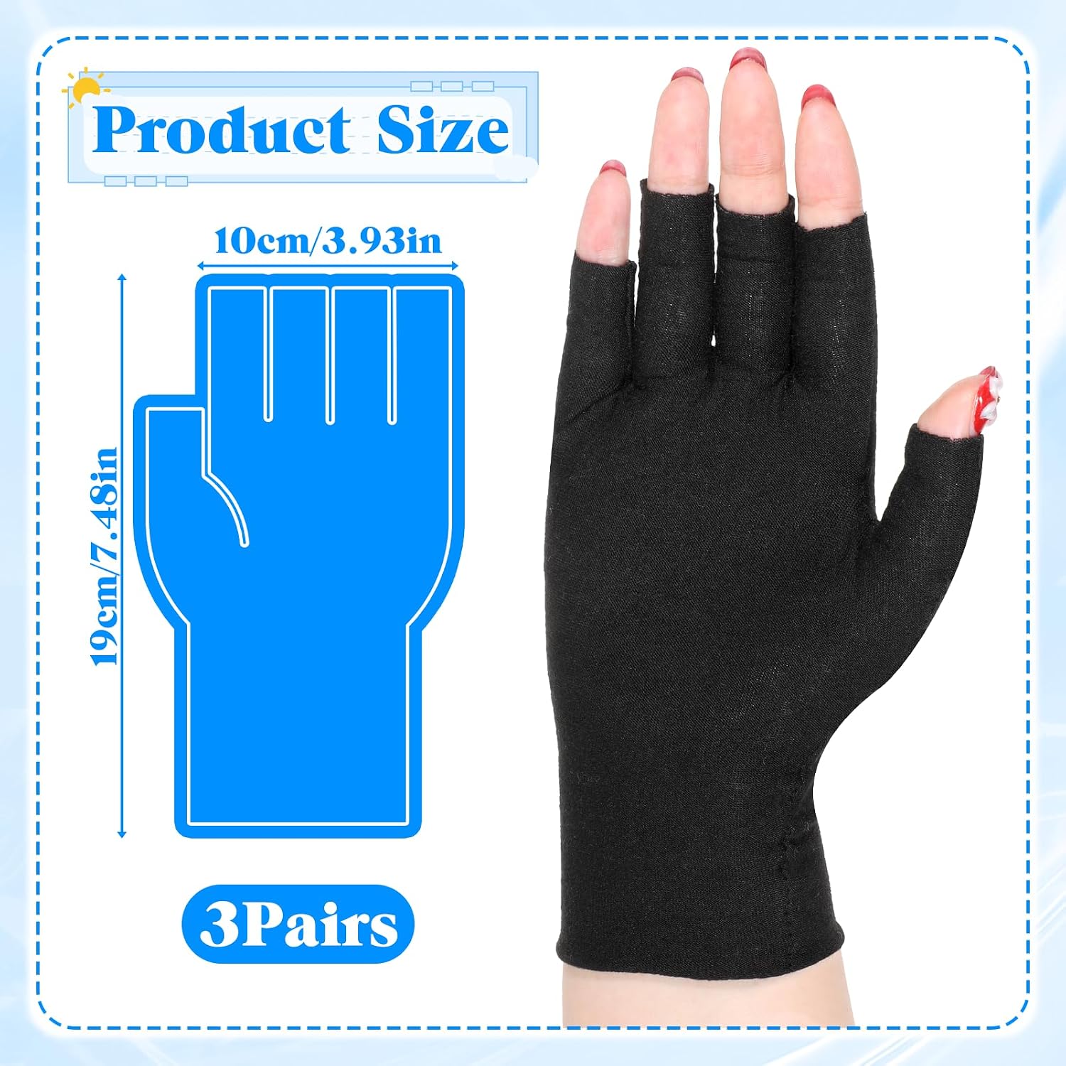 3 Pairs Cotton Gloves for Dry Hands Sleeping Eczema Gloves Black Fingerless Glove Black Cotton Moisturizing Glove Sleeping Fingerless Touchscreen Moisturizing Glovess for Women and Men