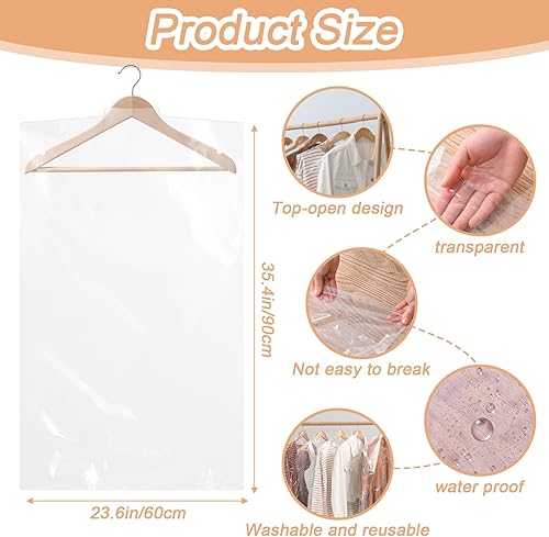 Miniatura 2 de Paquete de 30 bolsas transparentes para colgar ropa, bolsas de plástico transparente, fundas de plástico para colgar, a prueba de polvo, tintorería,