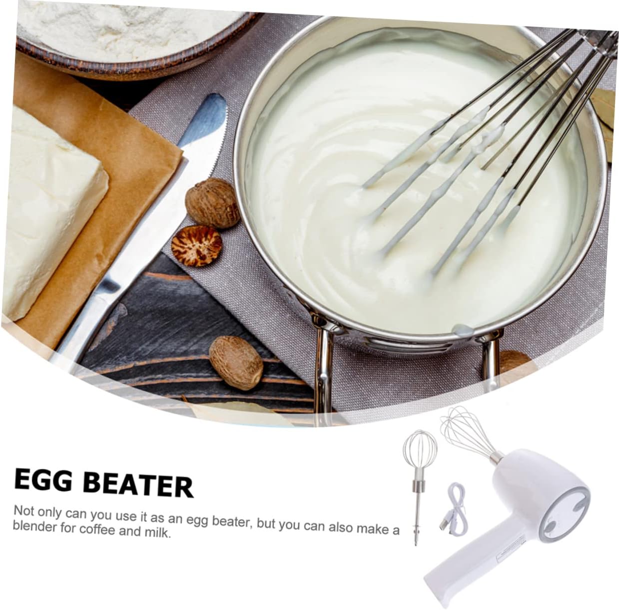 1 Set Adjustable Cordless Electric Egg Mixer USB Rechargeable Speed Handheld Whisk for Baking Cooking Effortless One Handed Stirring Tool for Kitchen Use for Butter Mixing