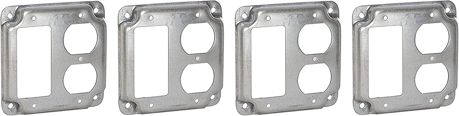 Hubbell-Raco 915C 1 GFCI and 1 Duplex Receptacle 4-Inch Square Exposed Work Cover (Fоur Paсk)