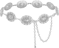 Topbuti Western Oval Concho Chain Belt for Women - Adjustable Metal Waist Chain for Dresses, Jeans, Cowgirl Outfits