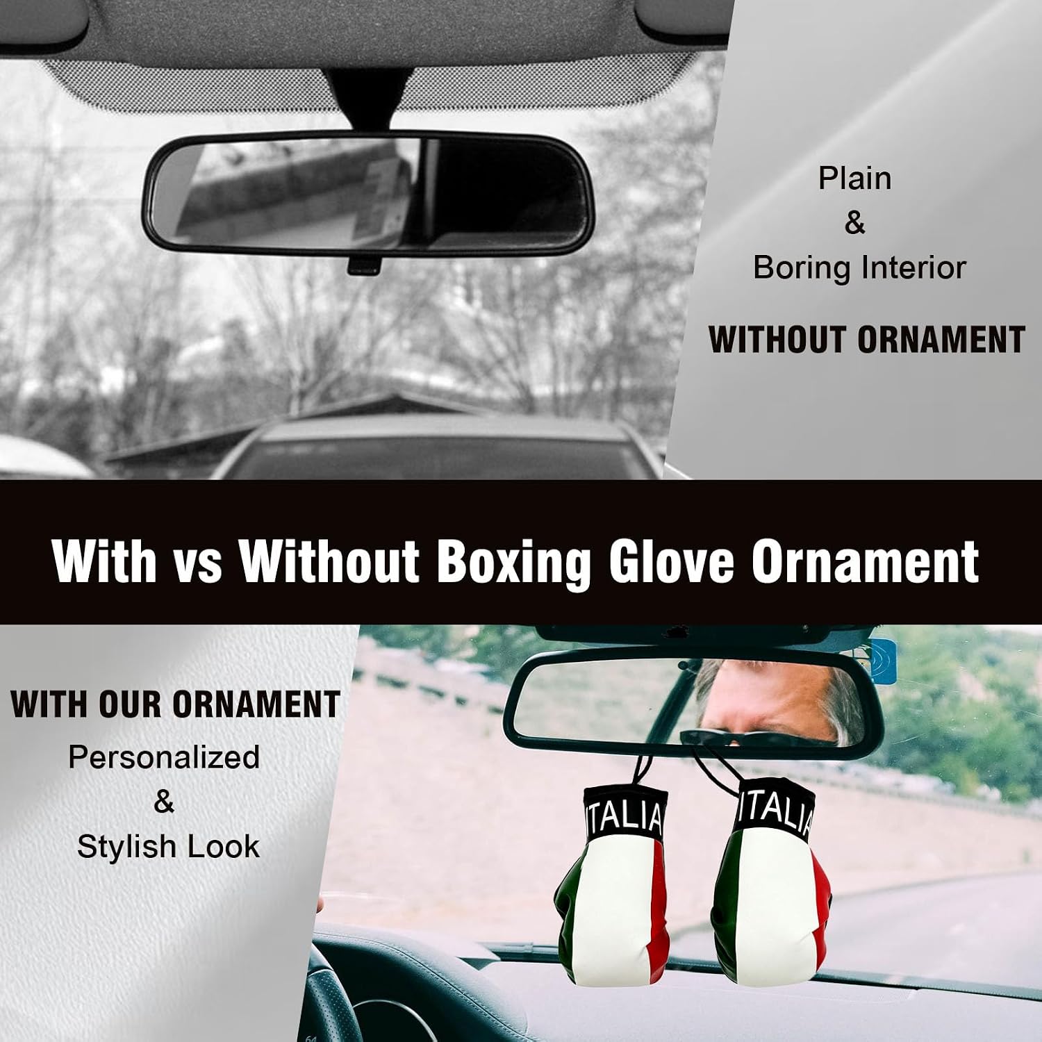 1 Pair Mini Boxing Gloves for Car Mirror, Novelty Patriotic Punching Gloves Auto Mirror Hanging Accessories, Universal Automotive Ornament Car Interior Mirror Accessories (Italy) image 4