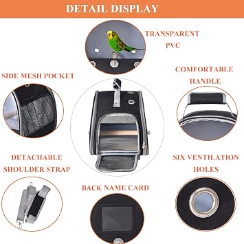 FCQQYWZ Bird Carrier with Stand & Tray, Small Bird Travel Cage for Parrot & Parakeet, Shoulder Strap - Black