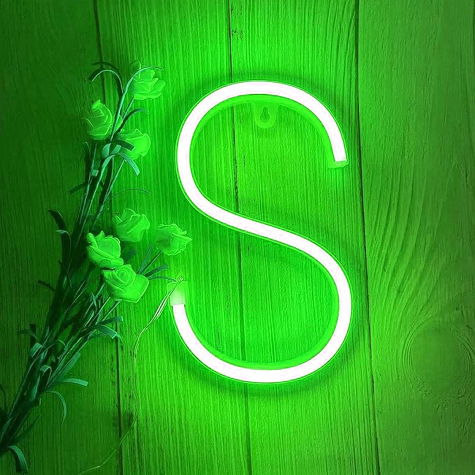 Portable Neon Sign for Wall Decor - Battery & USB Powered Green Alphabet LED Light Perfect for Parties Gifts Photo Booth(Letters S) — image 1