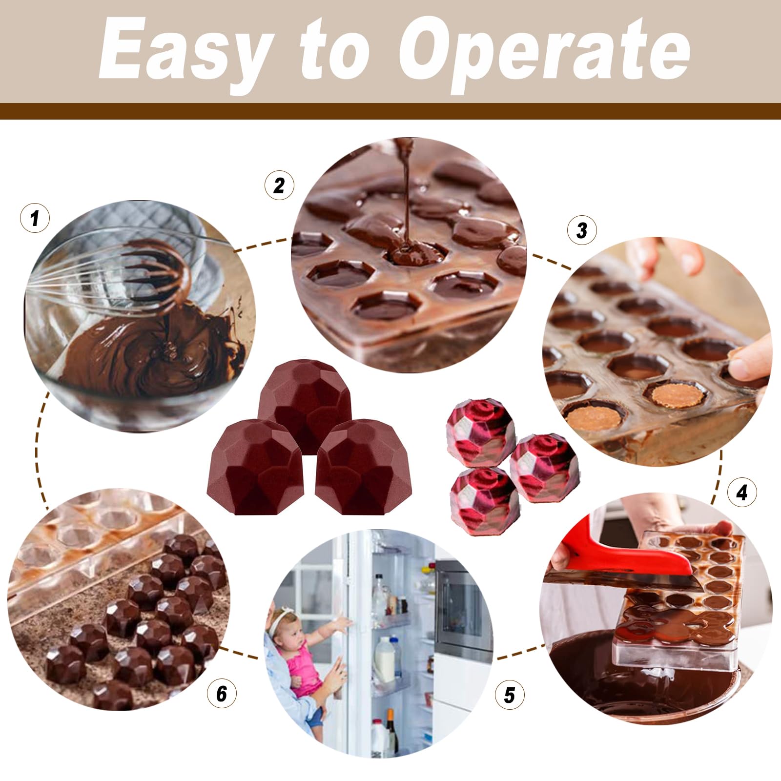 1 Pezzo Stampi in Plastica per Cioccolato, Stampi per Cioccolato in Policarbonato, Stampo per Cioccolato in Plastica 3D, Plastica Trasparente Cioccolatini Stampo, per Pasticcini, Caramelle