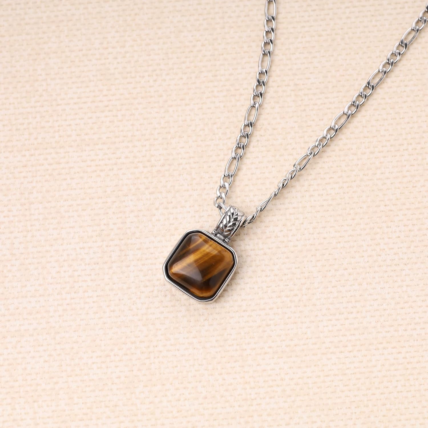 COAI Figaro Chain Stainless Steel Necklace for Men, Tiger Eye Malachite Lapis Lazuli Crystal Necklace for Women Men
