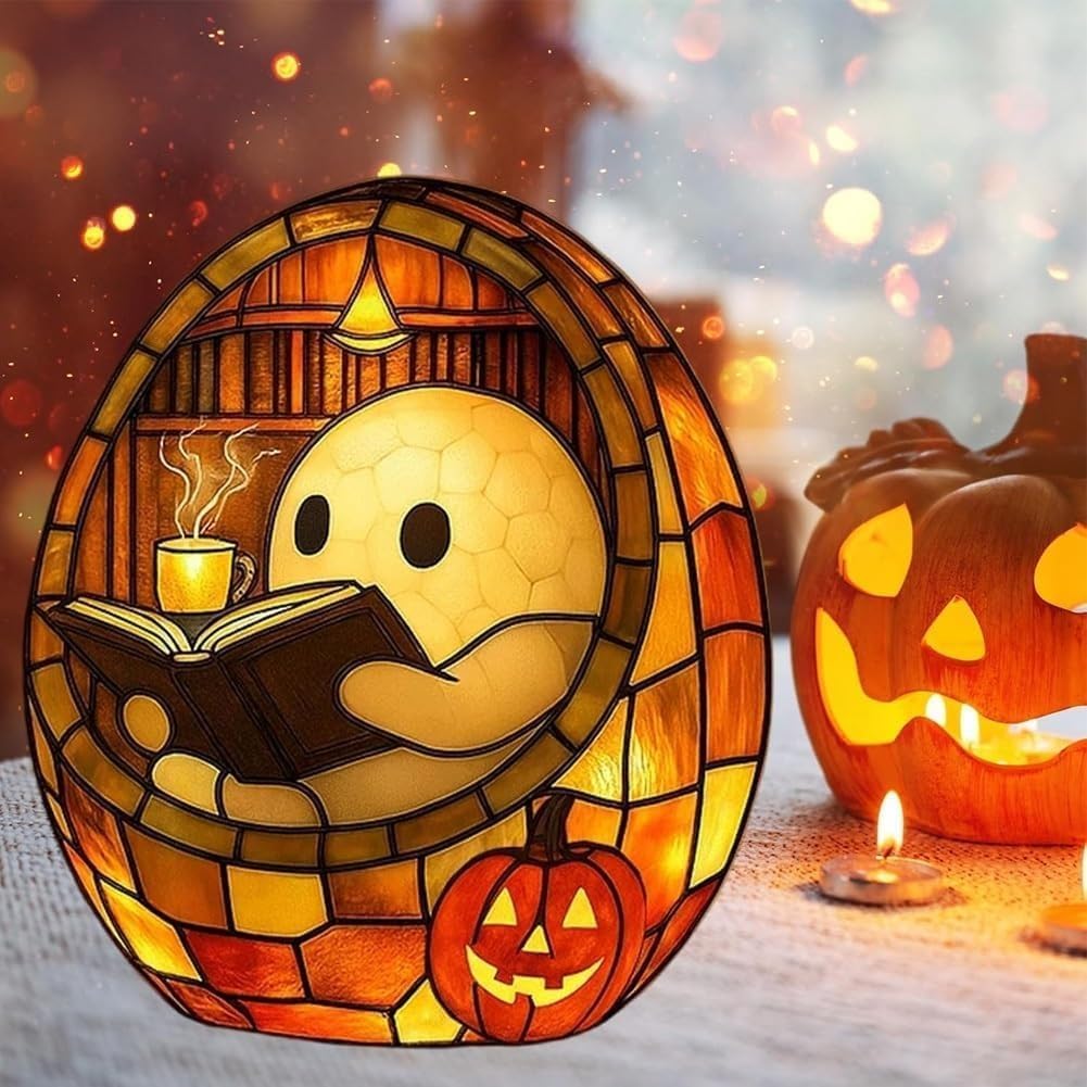 Ghost Reading Book Lamp,Adorable Ghost Reading Night Light,ghoster Flickering nightlight for Readers and Book Lover (2pc-1)