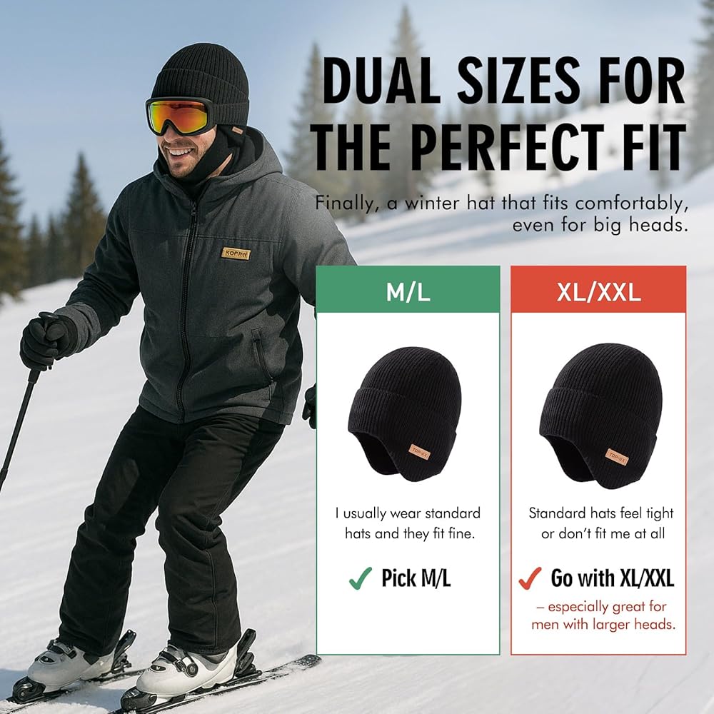 TOP-EX DryKnit™ XL/XXL Waterproof Fleece Lined Visor Beanie With Ear For Men Women Green L Xl