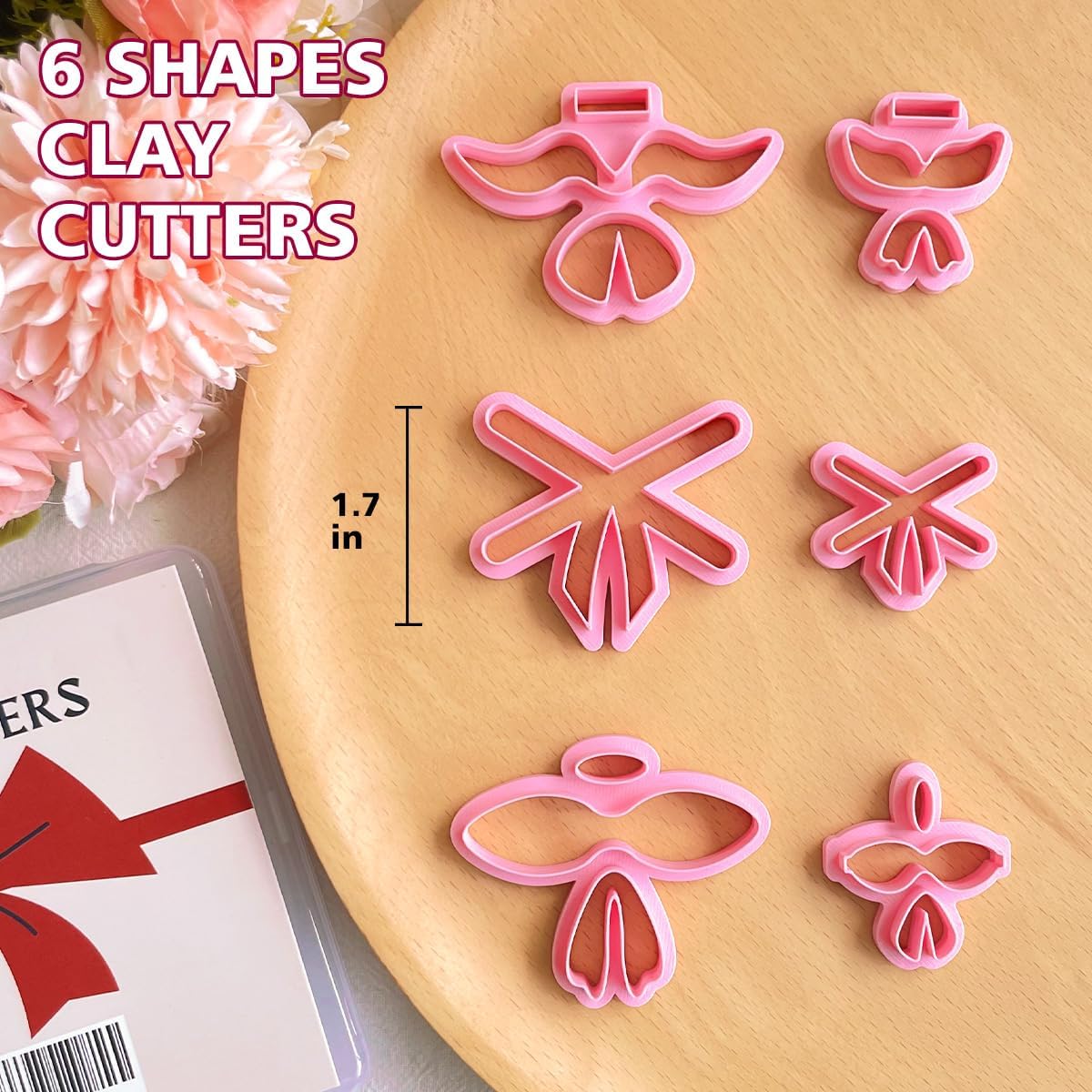 KEOKER Bow Clay Cutters, Christmas Polymer Clay Cutters, 6 Shapes Ribbon Clay Cutter for Polymer Clay Jewelry