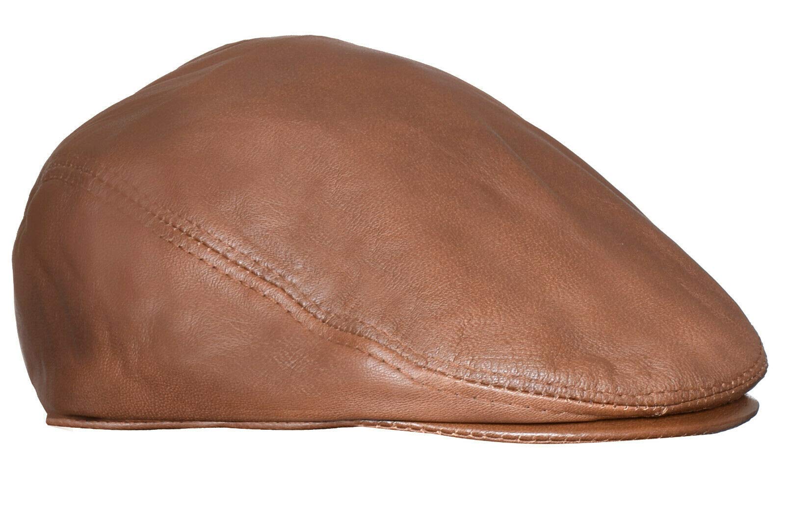 Infinity Leather Men's Tan Real Soft Leather Ivy Beret Newsboy Gatsby Golf Cabbie Flat Cap Hats L
