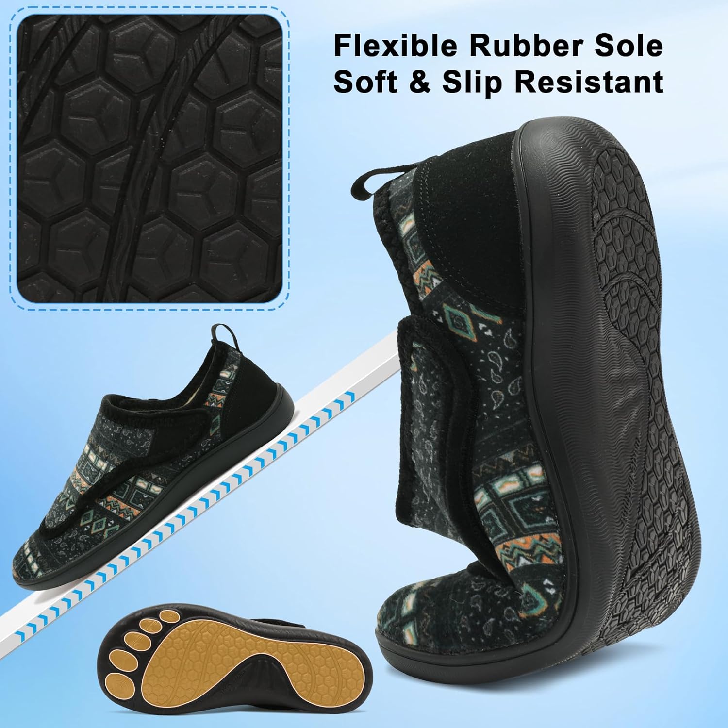 Mens Wide Slippers Comfy Diabetic Orthopedic Shoes Adjustable House Slippers Swollen Feet Walking Shoes - Image 5