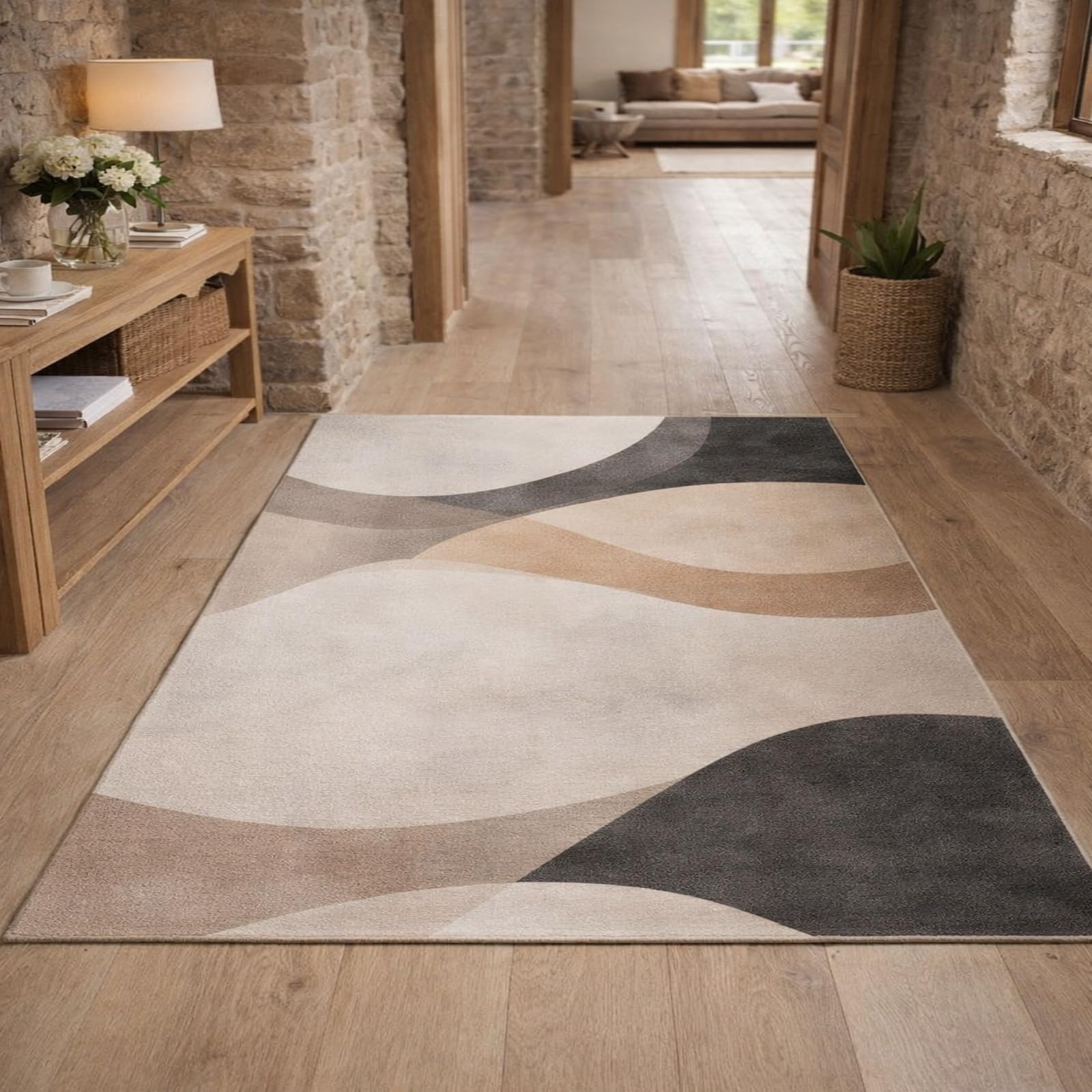 Tapis abstrait moderne beige 180x200 cm ameublement de bureau et salon chic