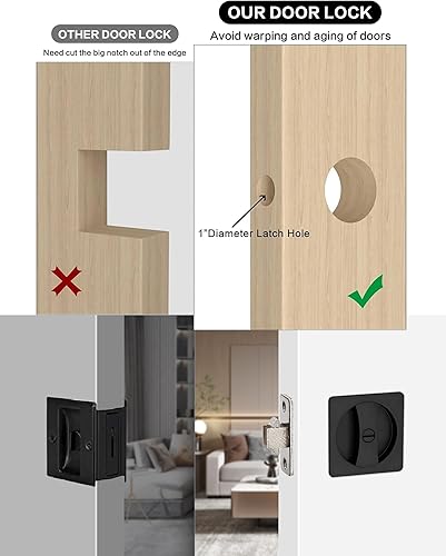 Miniatura 4 de Lethato Herrajes para puerta de bolsillo, cerradura de puerta de bolsillo, pestillo de puerta de bolsillo, puerta de bolsillo contemporánea negro