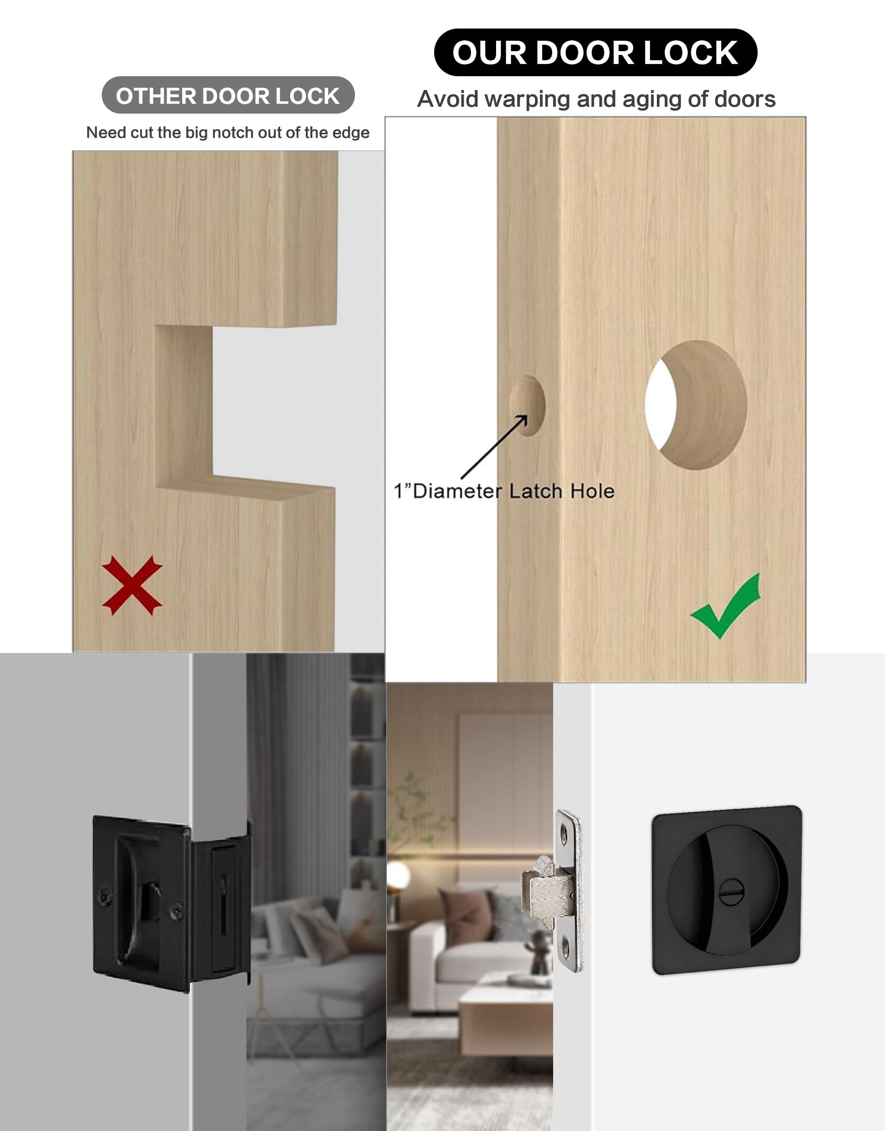 Lethato Pocket Door Hardware Pocket Door Lock Black Rounded-Corner 1Pack — Amazon image 4