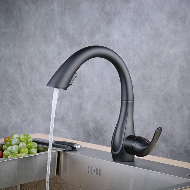 Beelee Kitchen Sink Taps with 360 ° Rotation Pull Out Swivel Spout,Single Handle Monobloc Mixer Kitchen Tap, 2-Function Sprayer, Black,BLSS1749B