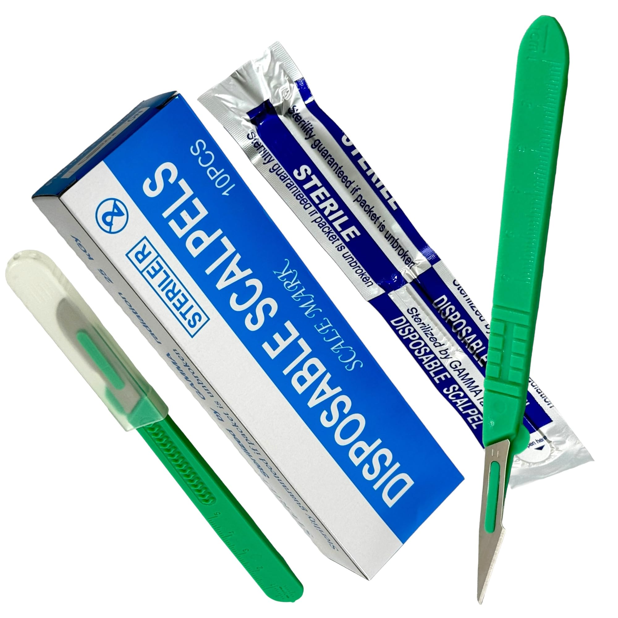 No. 11 Sterile Disposable Scalpels with Plastic Handle and Measuring Ruler Feature (0cm to 6cm) Individually Foil Wrapped (5)