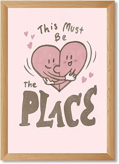 Framed This Must Be The Place Hearts Poster Canvas Print Art Cute Trendy Wall Art Painting Funky Pictures for Living Room Decoration Quirky Art Print for Dorm Room Wall Decor (Wood Framed,12L x16W)