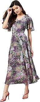rareWomen Casual Mauve Colour Calf Length Floral Dress