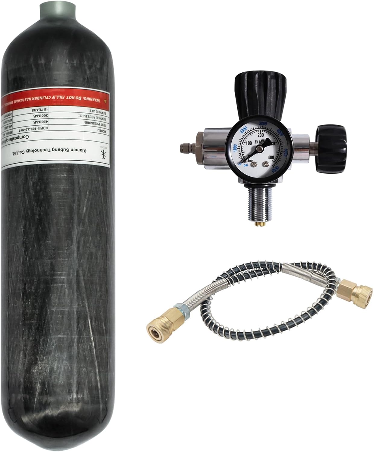 TUXING 4500psi Carbon Fiber Air Tank 3L (Empty Bottle)& Pcp Paintball Filling Station with Pressure Gauge Valve,Scuba Tank,Pcp Tank with Regulator Gauge for PCP Game