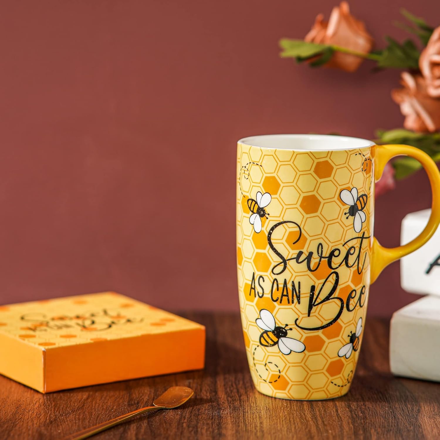 Topadorn 17oz Ceramic Travel Coffee Mug with Sealed Lid Tea Cup with Color Box, Microwave & Dishwasher Safe, Unique Mug for Latte & Hot Chocolate, Holiday Office Gift Her Him, Sweet as Can Bee - Image 4