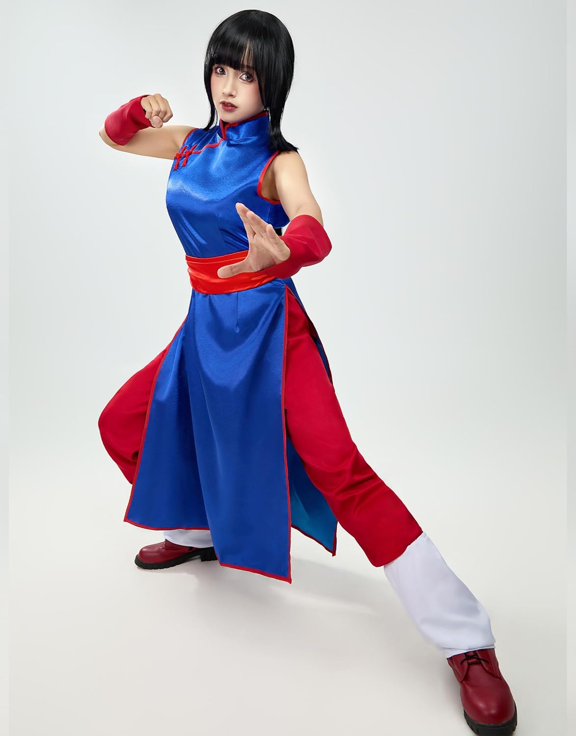 miccostumes Women's Costume Princess Cosplay Outfit Blue Cheongsam with Pants And Red Sash