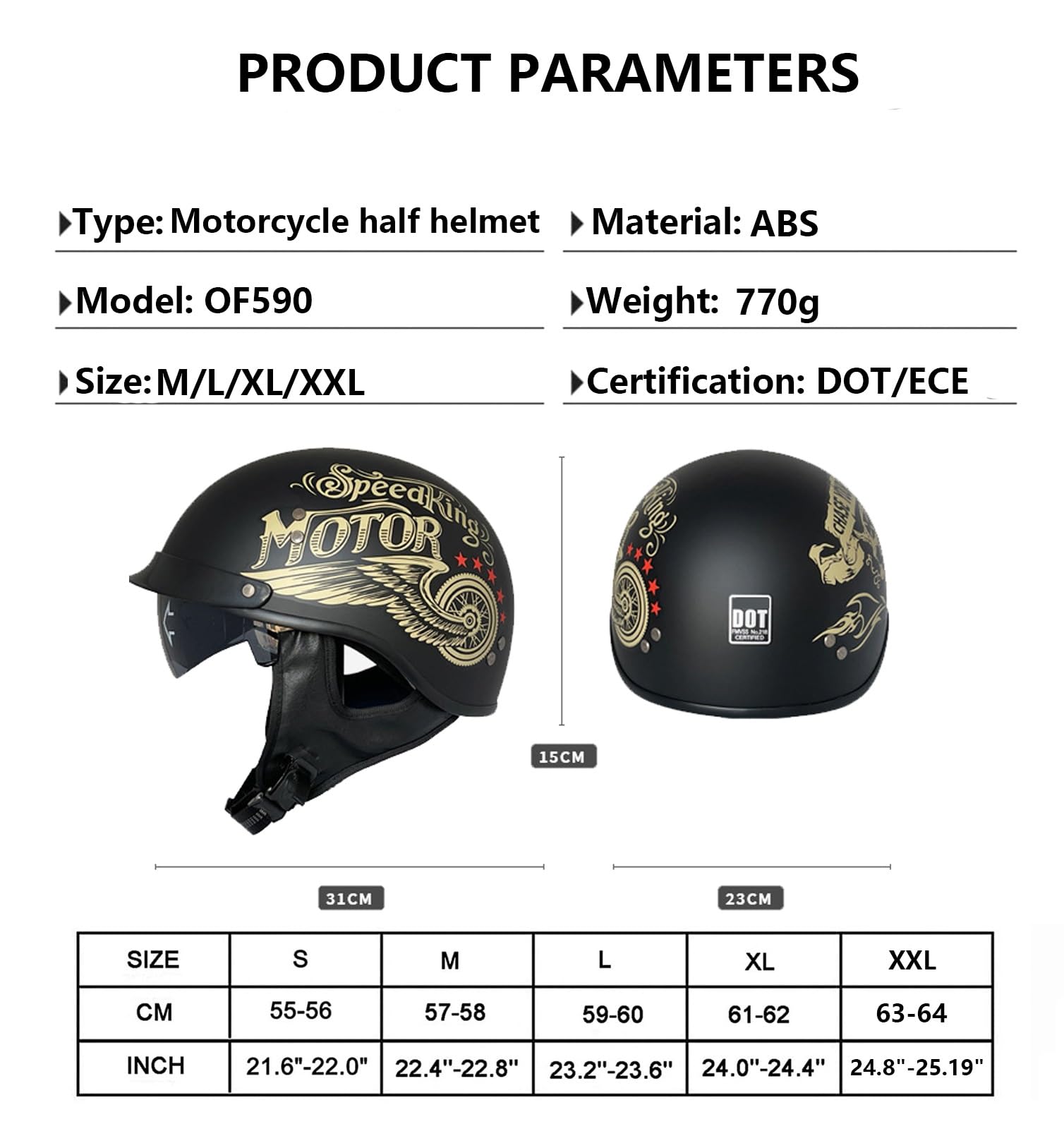Halbhelm Halbschalenhelm mit ECEDOT Zertifizierung Jethelm Retro mit Sonnenblende, Chopper Helm Roller Helm Offenem Helm, Street Moped Halbhelme, mit Herausnehmbarem und Waschbarem Futter(9,M=57