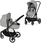 Cybex EOS Poussette polyvalente - Convertit du mode de transport en siège pour tout-petit réversible en secondes, 5 Modes d'utilisation, système de voyage Prêt avec tout Cybex Siège auto pour enfants - Noir/Noir