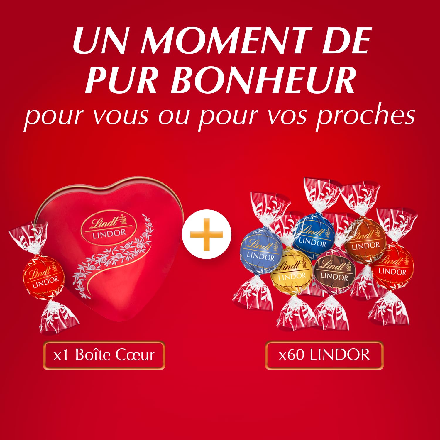 Lindt Boîte LINDOR Édition Saint-Valentin Assortiment Lait Noir 45% Blanc 930g