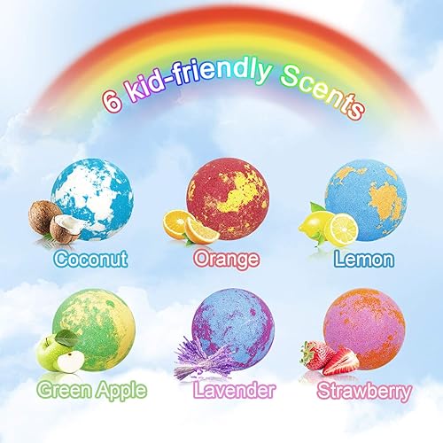 Miniatura 9 de Bombas de baño para niños con sorpresa en el interior, 6 bombas de baño orgánicas naturales para niñas y niños pequeños de 3 a 12 años, juego de