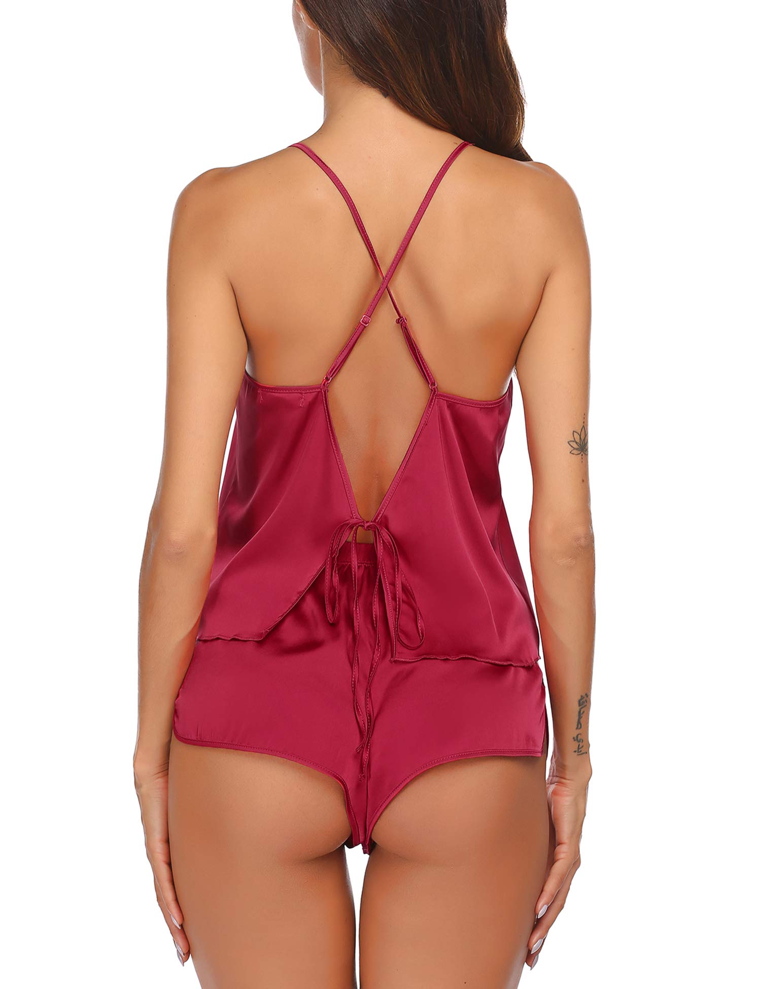 Ekouaer Silk Pajamas Set for Women Satin Backless Lingerie Pjs Cami Top and Shorts Nightwear
