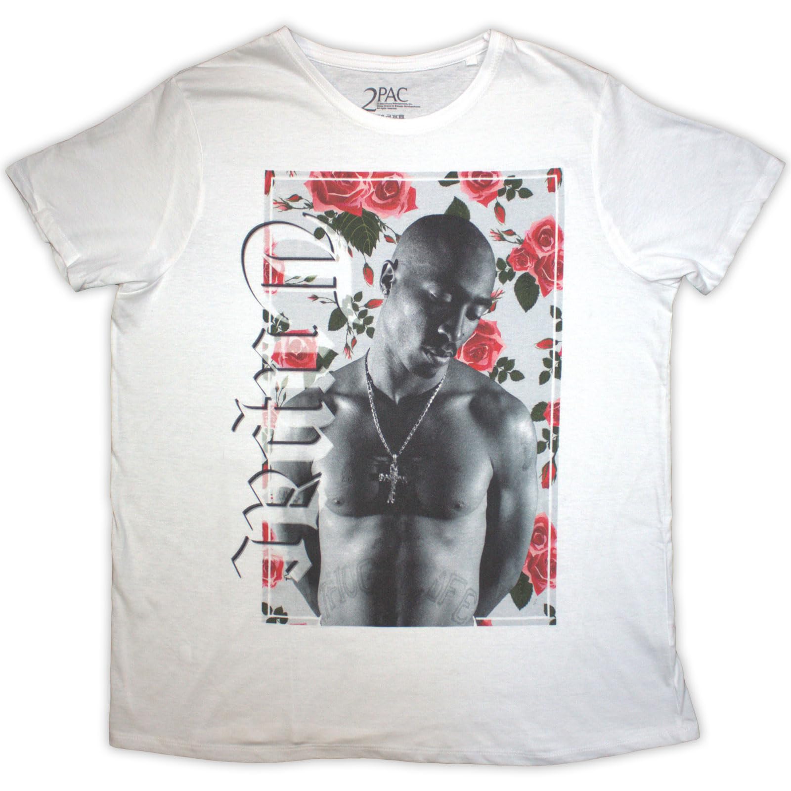 Tupac T Shirt 2PAC Floral Logo Official Womens Skinny Fit White L