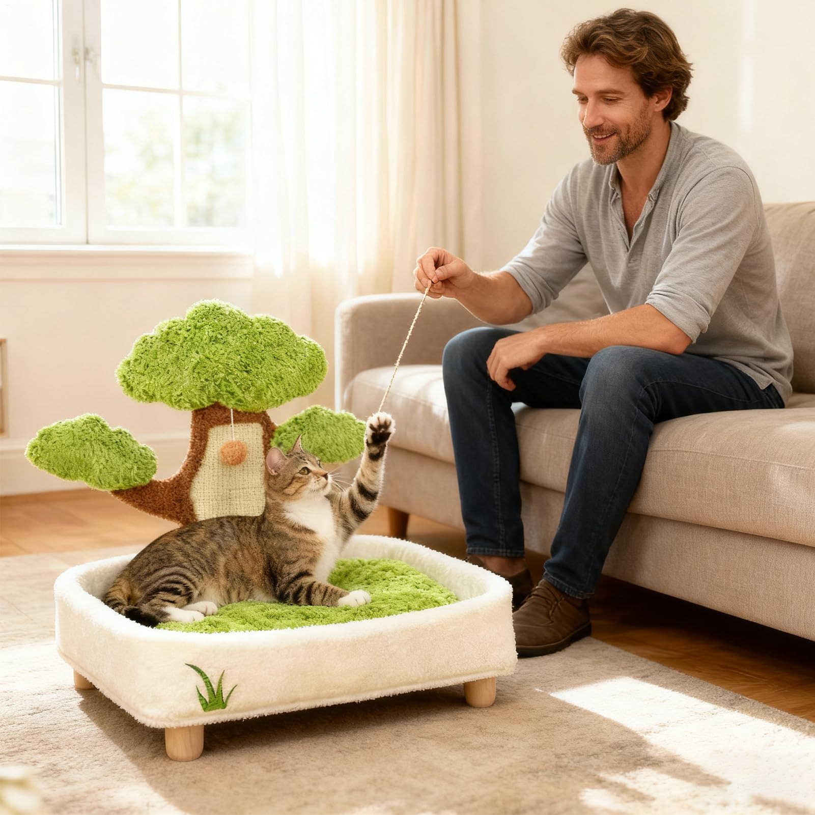 Katzenbett – 60 cm Kiefernbaum-Design für gemütliche Erholung, waschbares