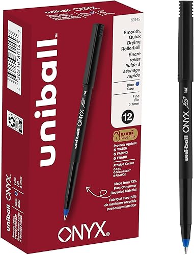 uni-ball Onyx Stick Fine Point Roller Ball Pens, 12 Blue Ink Pens(60145) by Uni-