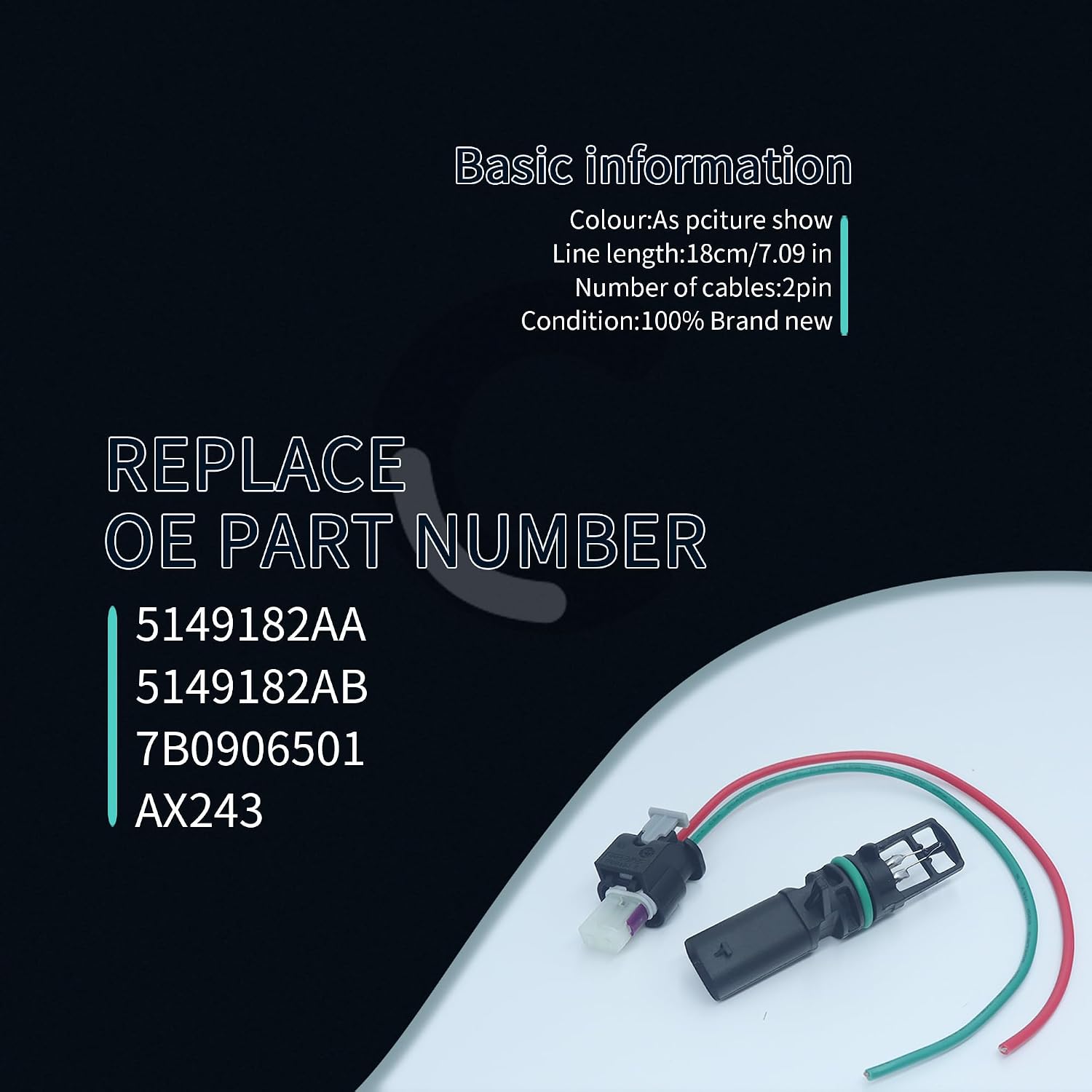 MOMYCAT Intake Air Temperature Sensor & Pigtail Harness 5149182AA Compatible with Chrysler Dodge RAM 2011-2024 5149182AB, 7B0906501 Fix AC Blowing Hot Air/Inaccurate Display