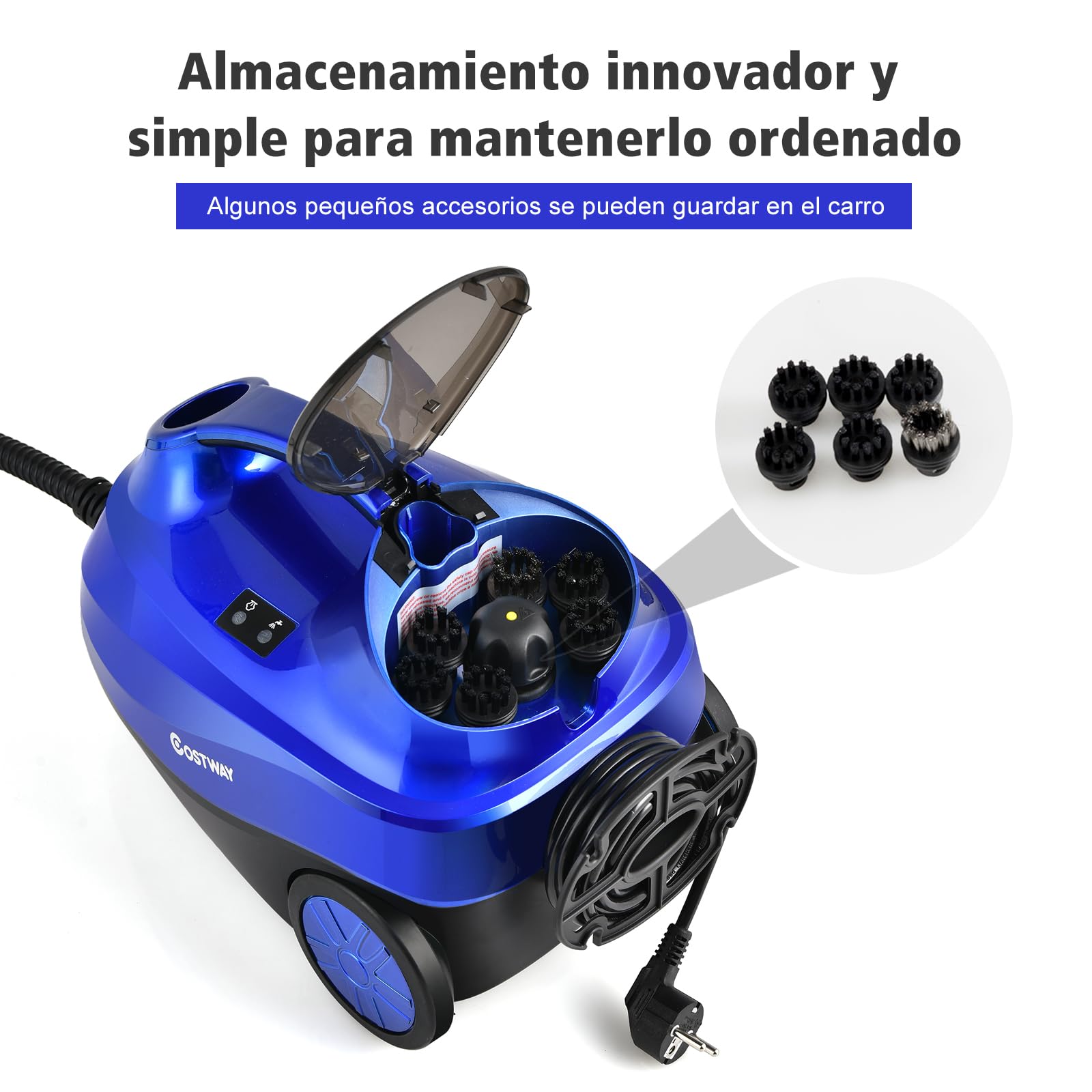 COSTWAY Limpiadora de Vapor 2000W, Vaporeta de Mano con 18 Accesorios, 4 Bar / 1,5L Tank/hasta 108°C/LED, Vaporizador con Cierre de Seguridad para Niños para Alfombra, Piso (Azul)