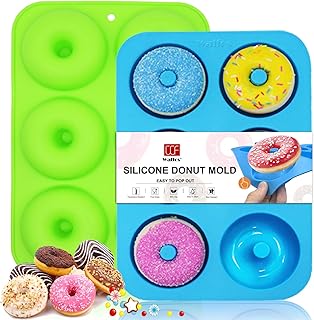 Walfos Silicone Donut Mold - Non-Stick Silicone Doughnut Pan Set, Just Pop Out! Heat Resistant, Make Perfect Donut Cake Biscuit Bagels, BPA FREE and Dishwasher Safe, Set of 2
