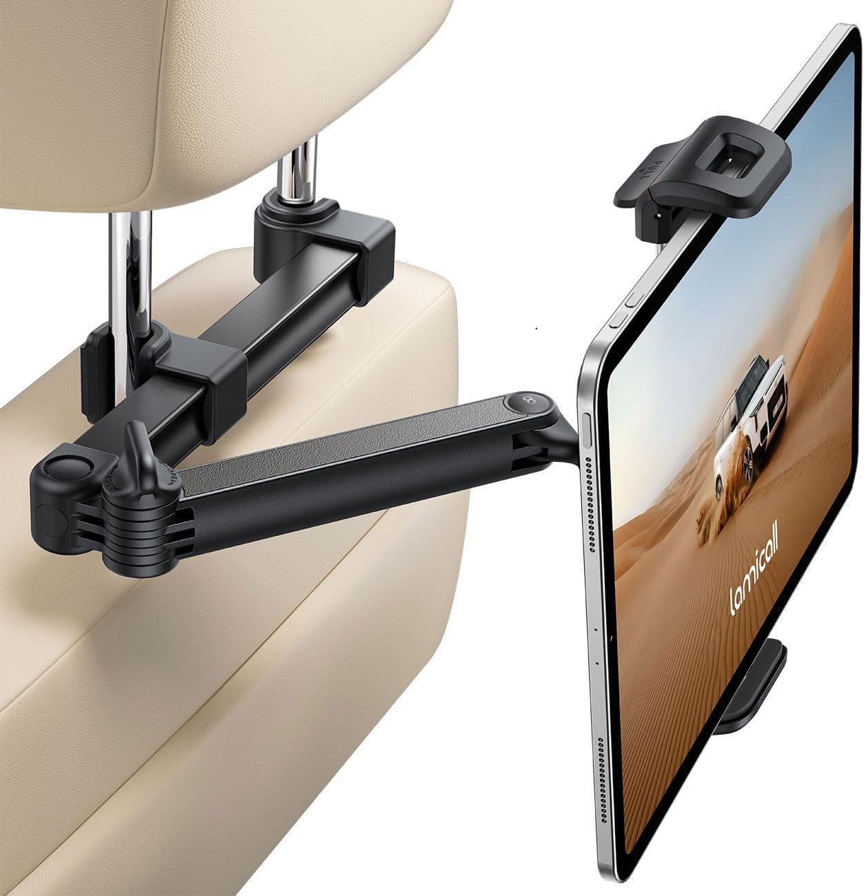 Lamicall Car Headrest Tablet Holder - [Foldable Clip] [Lockable] Tablet Mount for Car Backseat, Car Accessories for Kids, for iPad Pro, Air, Mini, Galaxy Tab, Fire HD, 5.4-13" Tablets, Mother's Day