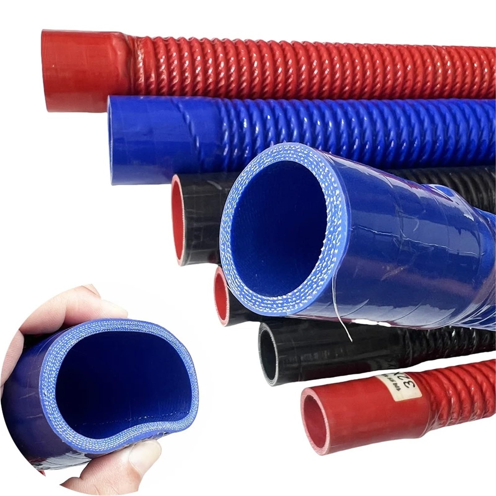 Tubo Di Aspirazione Aria Tubo Corrugato In Filo Acciaio Nero Flessibile In Silicone Aspirazione Ad Alta Pressione Temperatura Collegamento Filtro Dell'aria Intercooler(1000mm,ID 50mm)