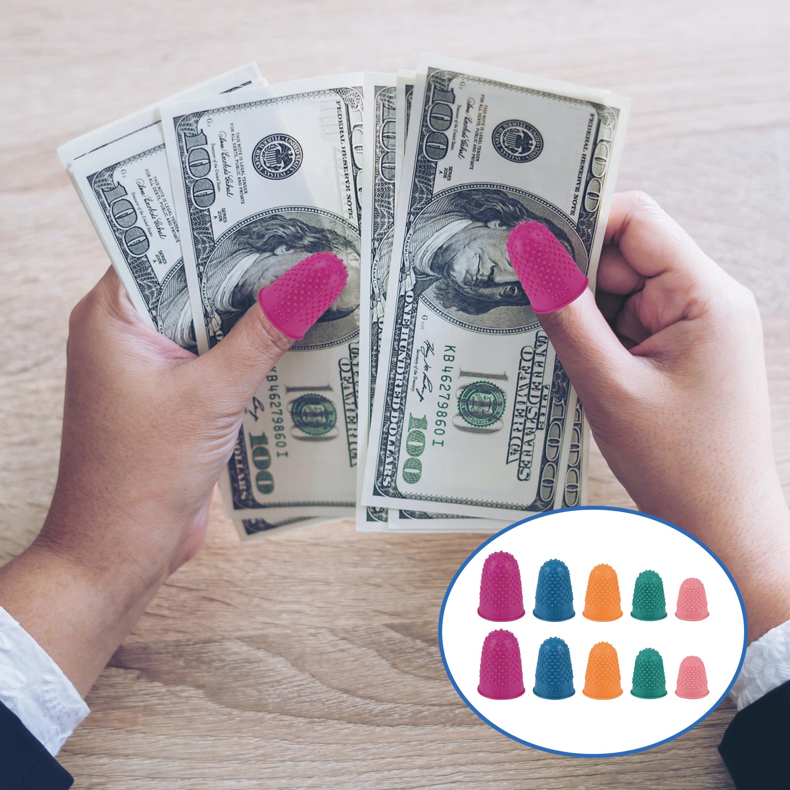 Ditali In Silicone Per Dita - Set 10 Pezzi, 5 Misure E 5 Colori, Per Contare Soldi E Scrivere - Foto 5