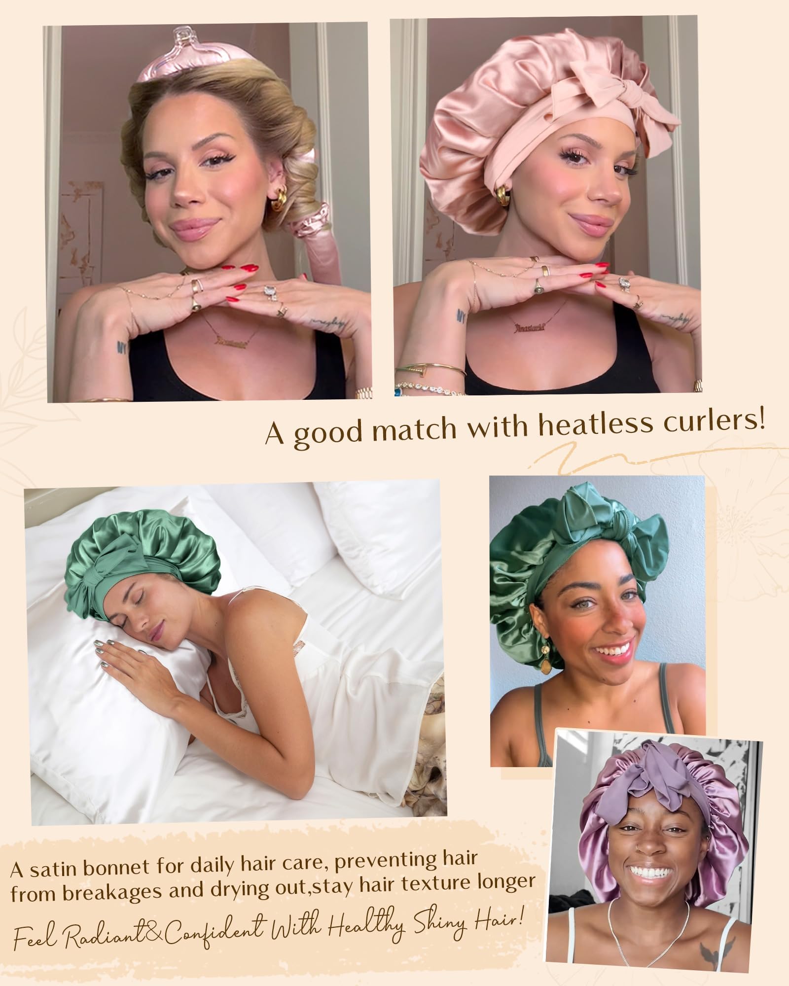 YANIBEST Silk Bonnet for Sleeping Women Satin Bonnet Double Layer Satin Lined Hair Bonnet with Tie Band Curly Hair - Image 4