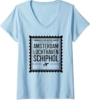 Womens Amsterdam Schiphol Airport Travel Tag Design V-Neck T-Shirt