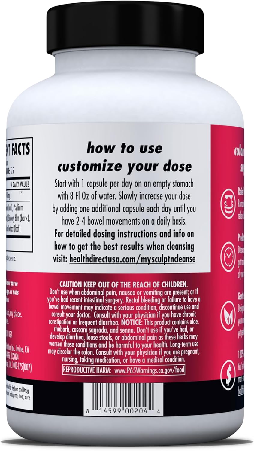 HEALTH DIRECT Sculpt n' Cleanse - Herbal Colon Cleanse for Digestive Health & Regularity - Natural Detox & Gut Flush Supplement - 175 Veggie Capsules