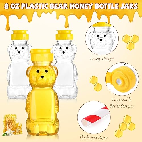 Miniatura 3 de 36 botellas vacías de plástico de oso de miel, tarro de miel de 8 onzas con recipientes para pajitas, botella exprimible en forma de oso,