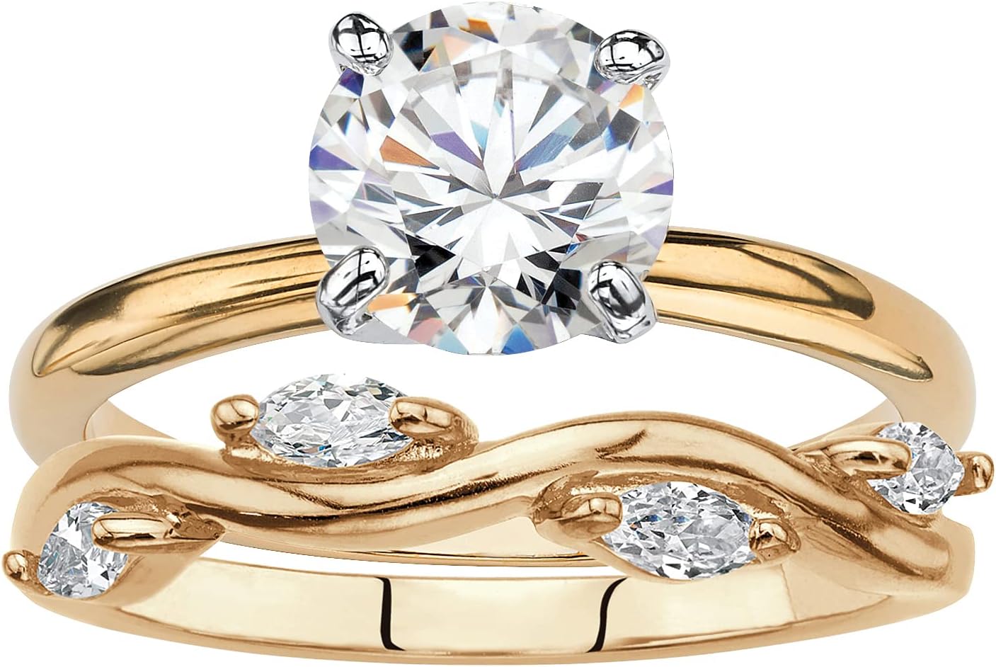 Palm Beach Jewelry PalmBeach Yellow Gold-plated Round Cubic Zirconia Solitaire Engagement and Vine Wedding Band Ring Set Sizes 6-10 Size 9